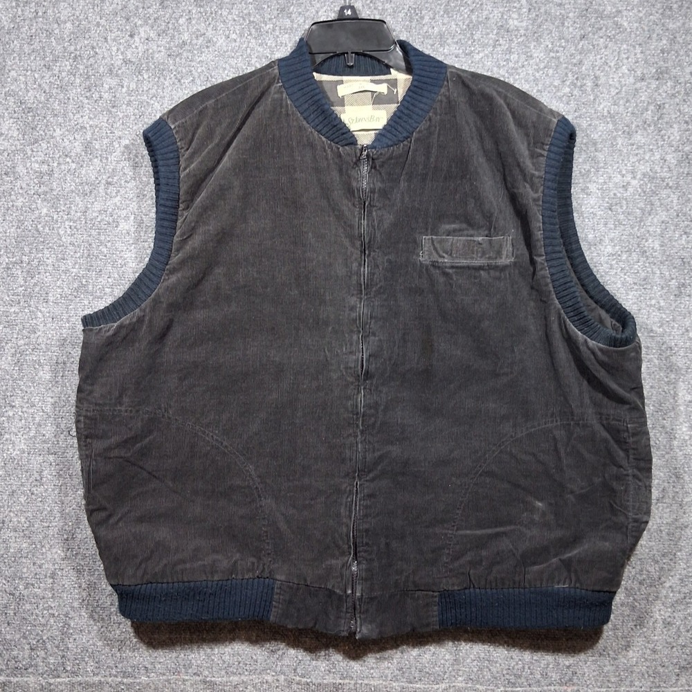 St Johns Bay Mens 3XL Corduroy Vest Full Zip Insulated Gray Vintage WPL 10013